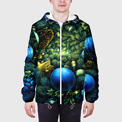 Куртка с капюшоном мужская Новогодние шарики на елке, цвет: 3D-белый — фото 2