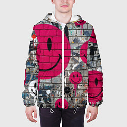 Куртка с капюшоном мужская Розовые смайлы граффити, цвет: 3D-белый — фото 2