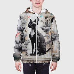 Куртка с капюшоном мужская Кошка Корниш-рекс - ретро граффити, цвет: 3D-белый — фото 2