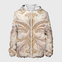 Куртка с капюшоном мужская Перламутровый орнамент с перьями, цвет: 3D-белый