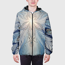 Куртка с капюшоном мужская Ледяной перьевой орнамент со светом, цвет: 3D-черный — фото 2