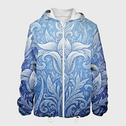 Куртка с капюшоном мужская Ледяной цветочный орнамент, цвет: 3D-белый