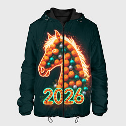 Куртка с капюшоном мужская Праздничная лошадь 2026, цвет: 3D-черный