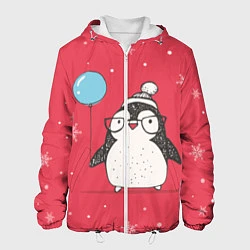 Куртка с капюшоном мужская Влюбленная пингвинка, цвет: 3D-белый