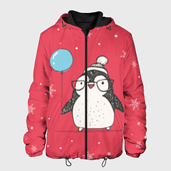 Куртка с капюшоном мужская Влюбленная пингвинка, цвет: 3D-черный