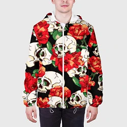 Куртка с капюшоном мужская Черепки и розы, цвет: 3D-белый — фото 2