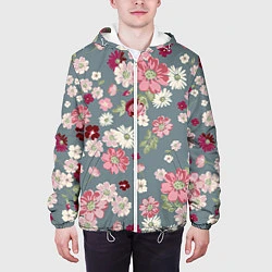 Куртка с капюшоном мужская Цветочки, цвет: 3D-белый — фото 2