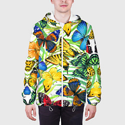 Куртка с капюшоном мужская Тропические бабочки, цвет: 3D-белый — фото 2