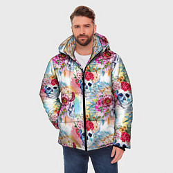 Куртка зимняя мужская Цветы и бабочки 5, цвет: 3D-черный — фото 2