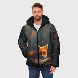 Куртка зимняя мужская Лисица в лесу, цвет: 3D-черный — фото 2