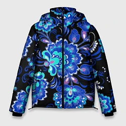 Куртка зимняя мужская Синяя хохлома, цвет: 3D-черный