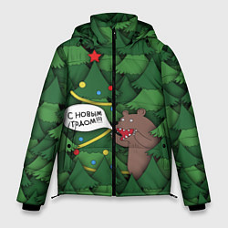 Куртка зимняя мужская Медведь: с Новым годом, цвет: 3D-черный