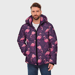 Куртка зимняя мужская Фиолетовые фламинго, цвет: 3D-светло-серый — фото 2
