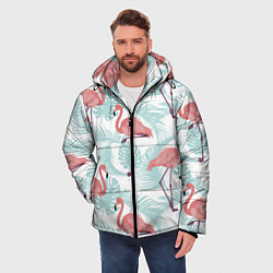 Куртка зимняя мужская Узор фламинго и тропических растений, цвет: 3D-черный — фото 2