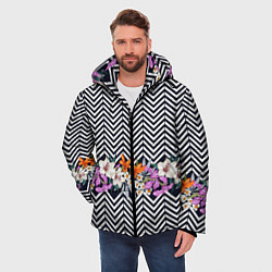 Куртка зимняя мужская Тропически цветы с орнаментом, цвет: 3D-черный — фото 2