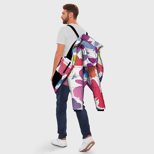 Мужская зимняя куртка Разноцветные бабочки / 3D-Черный – фото 5