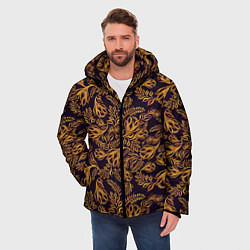 Куртка зимняя мужская Лето золото цветы узор, цвет: 3D-черный — фото 2