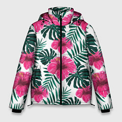 Куртка зимняя мужская Гавайский гибискус, цвет: 3D-светло-серый