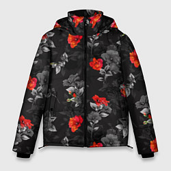Куртка зимняя мужская Красные цветы, цвет: 3D-черный