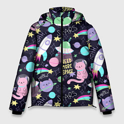 Куртка зимняя мужская Коты-космонавты, цвет: 3D-черный