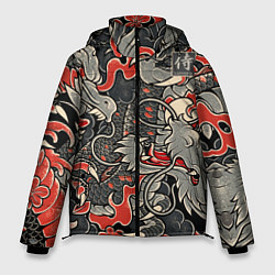 Куртка зимняя мужская Самурай Якудза, драконы, цвет: 3D-черный