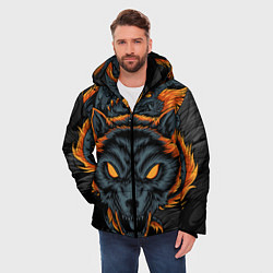 Куртка зимняя мужская Волк и дракон, цвет: 3D-красный — фото 2