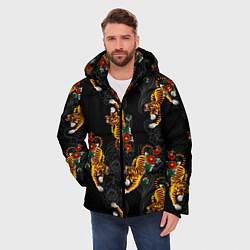 Куртка зимняя мужская Японский стиль - тигры, цвет: 3D-черный — фото 2