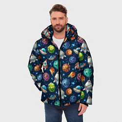 Куртка зимняя мужская Мультяшные планеты, цвет: 3D-черный — фото 2