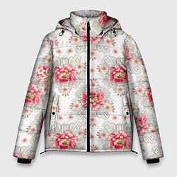 Куртка зимняя мужская Алые цветочки, цвет: 3D-черный