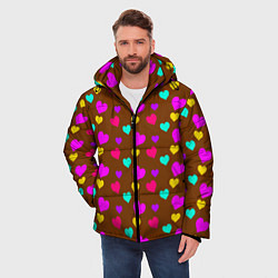 Куртка зимняя мужская Сердечки разноцветные, цвет: 3D-красный — фото 2