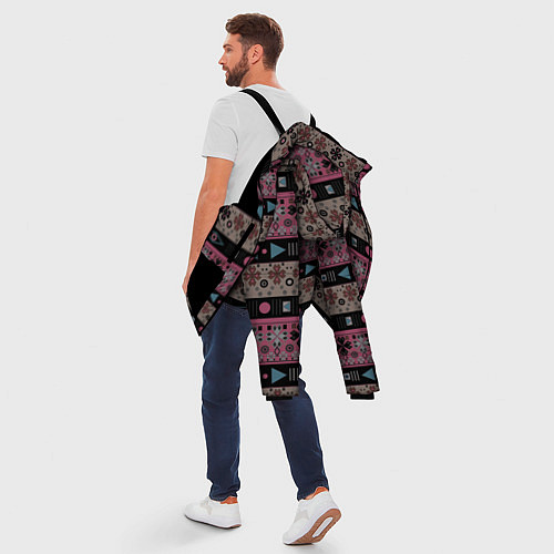 Мужская зимняя куртка Этнический полосатый орнамент / 3D-Черный – фото 5