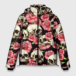 Куртка зимняя мужская Черепа и цветы, цвет: 3D-черный