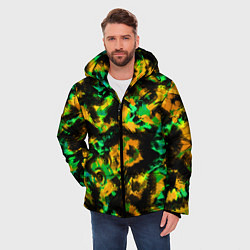 Куртка зимняя мужская Абстрактный желто-зеленый узор, цвет: 3D-черный — фото 2