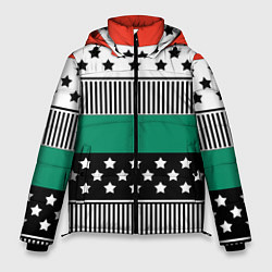 Куртка зимняя мужская Полосатый звездный узор, цвет: 3D-черный