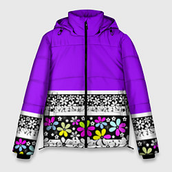 Куртка зимняя мужская Яркий фиолетовый цветочный, цвет: 3D-черный