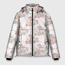 Куртка зимняя мужская Единороги паттер, цвет: 3D-черный