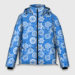 Куртка зимняя мужская Снежные Новогодние Узоры, цвет: 3D-черный