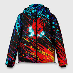 Куртка зимняя мужская Cyberpunk 2077 Цветные брызги, цвет: 3D-черный