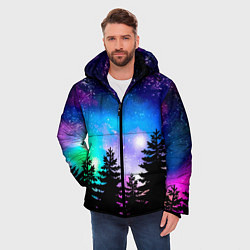 Куртка зимняя мужская Космический лес, елки и звезды, цвет: 3D-светло-серый — фото 2