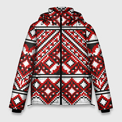 Куртка зимняя мужская Русский узор, геометрическая вышивка, цвет: 3D-черный