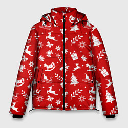 Куртка зимняя мужская НОВОГОДНИЙ УЗОР КРАСНО БЕЛЫЙ, цвет: 3D-светло-серый