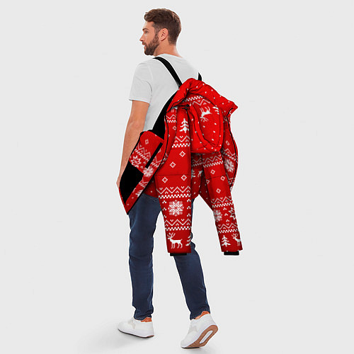 Мужская зимняя куртка Красный узор с оленями / 3D-Черный – фото 5