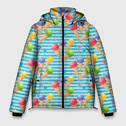 Куртка зимняя мужская Разноцветное мороженое паттерн, цвет: 3D-светло-серый