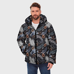 Куртка зимняя мужская Узор из еловых веток и шишек Акварельный рисунок, цвет: 3D-светло-серый — фото 2