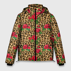 Куртка зимняя мужская Шкура Леопарда в Цветах, цвет: 3D-красный