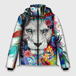 Куртка зимняя мужская Лев - сильный взгляд, цвет: 3D-светло-серый