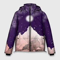 Куртка зимняя мужская Зимнее лунное небо в горах со снегопадом, цвет: 3D-черный