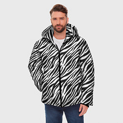 Куртка зимняя мужская Чёрно-Белые полоски Зебры, цвет: 3D-светло-серый — фото 2