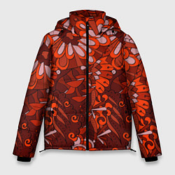 Куртка зимняя мужская Красные цветы абстракция, цвет: 3D-светло-серый