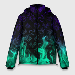 Куртка зимняя мужская НЕОНОВЫЙ ОГОНЬ ГЕНШИН ИМПАКТ СИМВОЛЫ, цвет: 3D-светло-серый